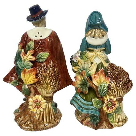 Fitz and Floyd Harvest Heritage Pilgrims Salt/Pepper Shaker Set-in Box-Excellent - Picture 3 of 11